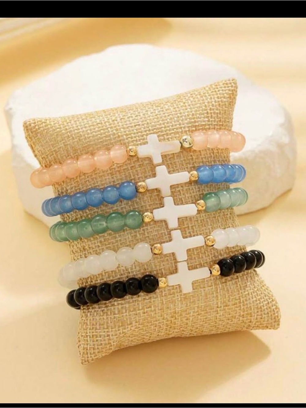 Beaded Cross Stretch Bracelet - Multi Color Set
